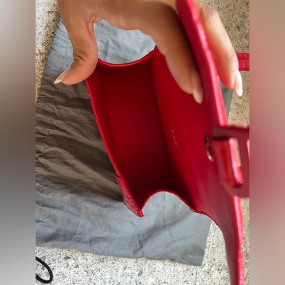 Balenciaga Hourglass Small Handbag Crocodile Embossed in Red - Picture 9 of 13